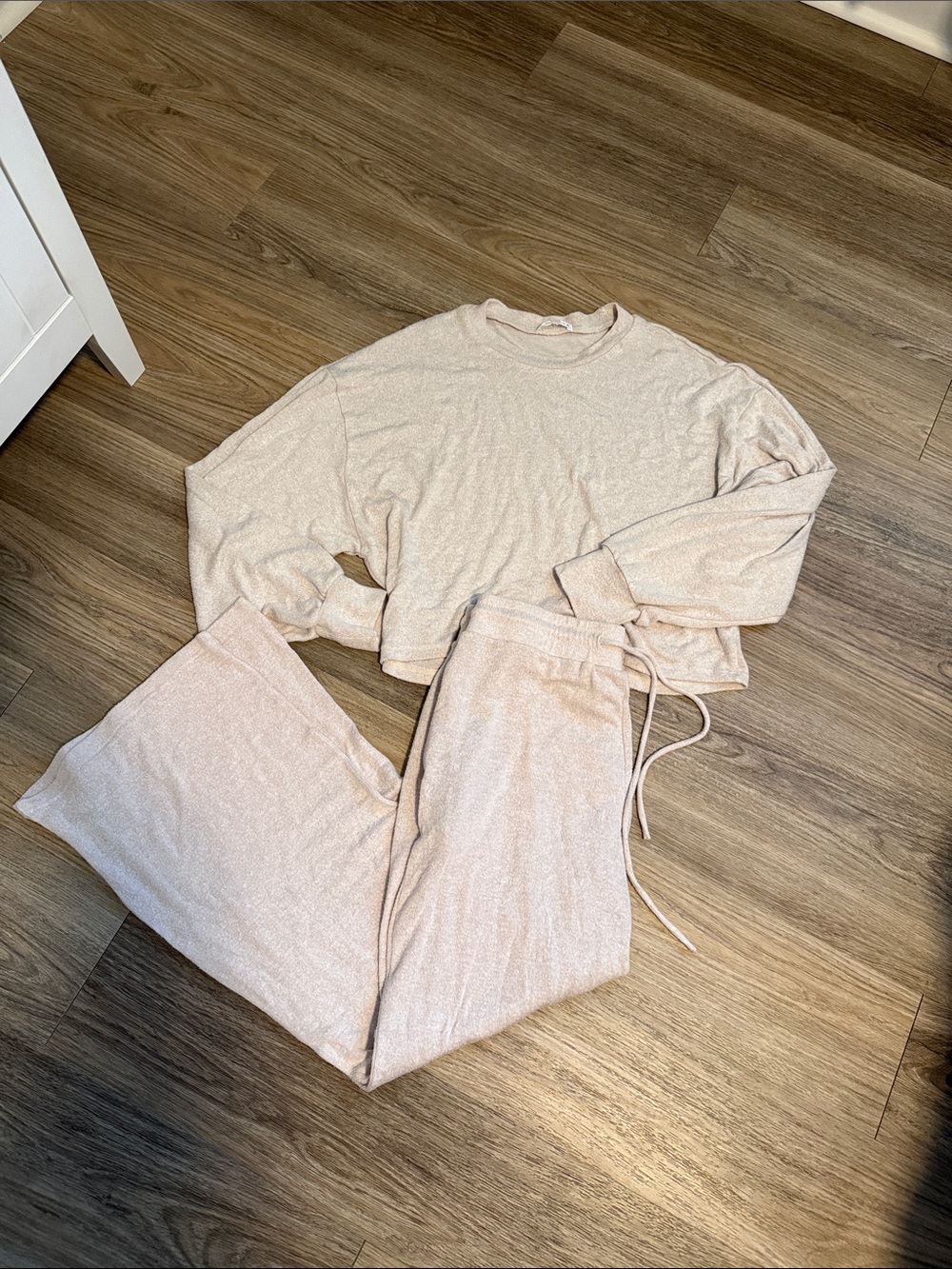 Cozy Light Beige Lounge Set - Two-Piece Sweatshirt & Pants